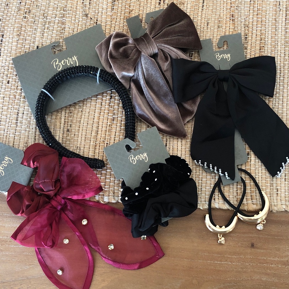 Berry Bow Hair Clips, scrunchies, headband, hair tie set